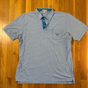 Peter Millar Men's medium blue white stripe pima cotton polo shirt XL